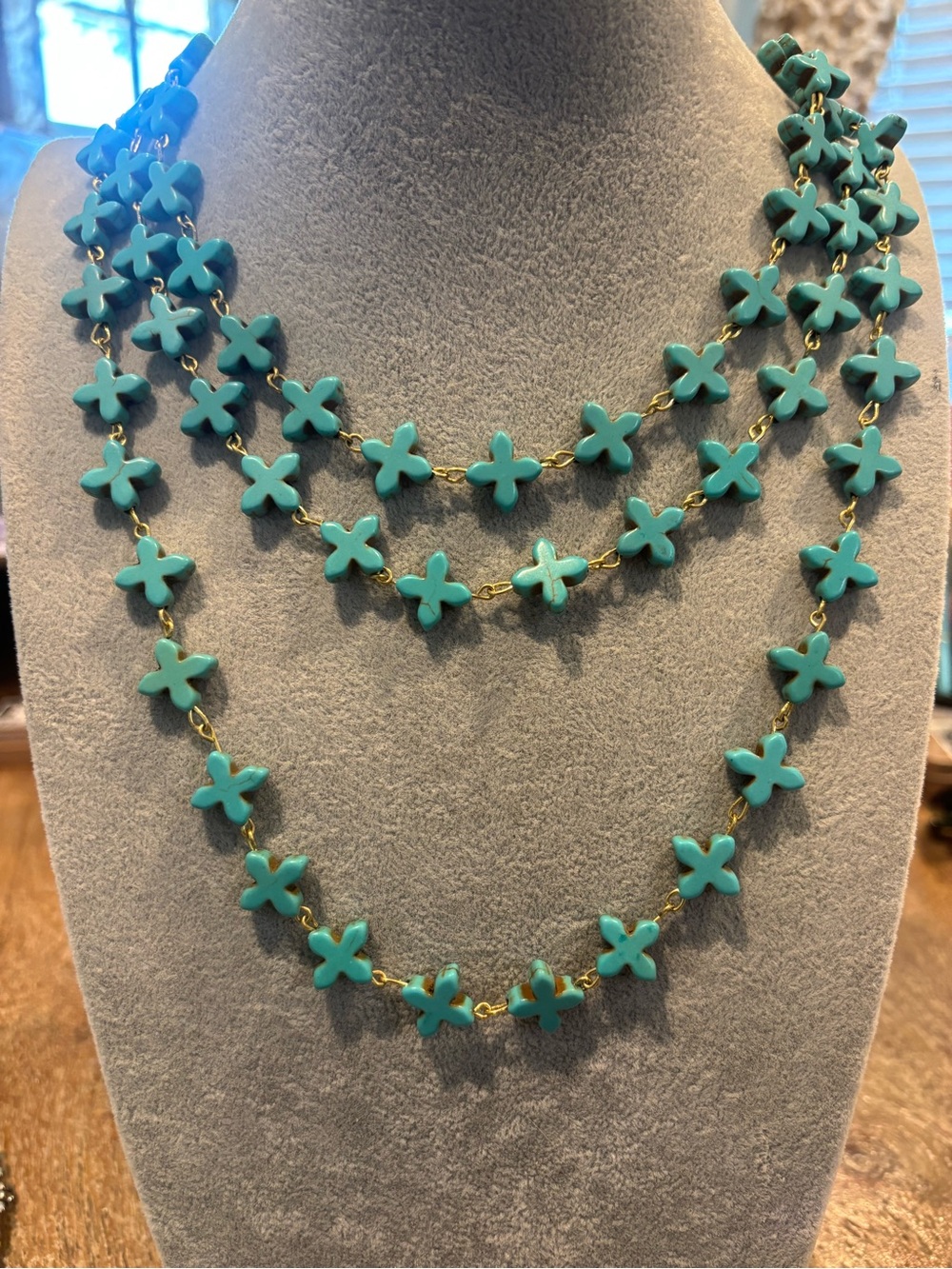 Turquoise colored cross Bead Strand Necklace - Women Jewelry